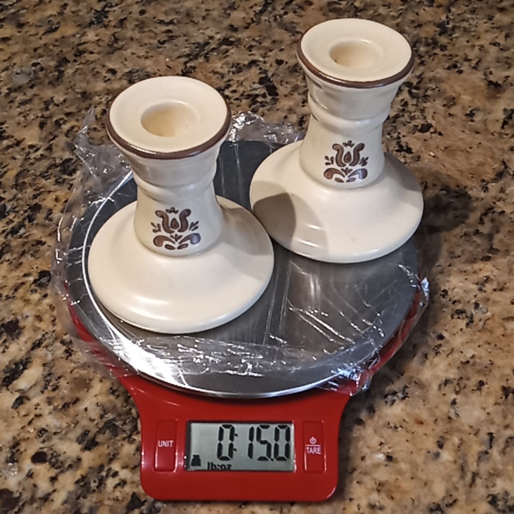 RARE-Pfalzgraff Village Pattern Set of 2 Series #1 Short Candlestick Holders. - Picture 15 of 16